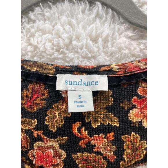 Sundance Top Womens Small Black Floral Thermal Henley Cordelia Bloom Fall Autumn - Picture 4 of 7